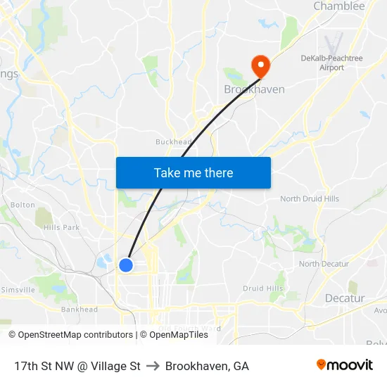 17th St NW @ Village St to Brookhaven, GA map