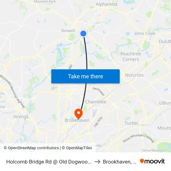 Holcomb Bridge Rd @ Old Dogwood Rd to Brookhaven, GA map