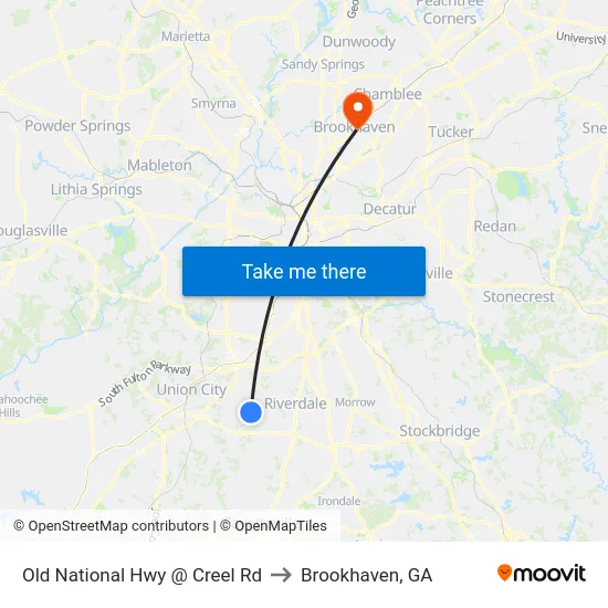 Old National Hwy @ Creel Rd to Brookhaven, GA map