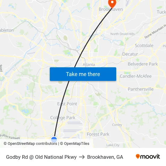 Godby Rd @ Old National Pkwy to Brookhaven, GA map