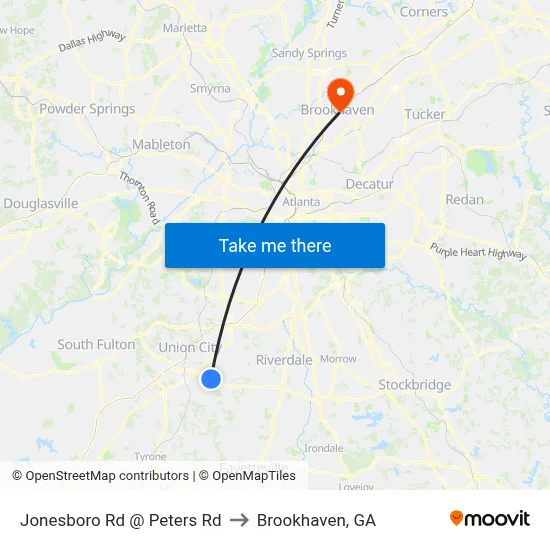 Jonesboro Rd @ Peters Rd to Brookhaven, GA map