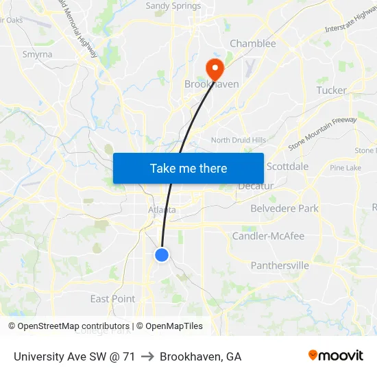 University Ave SW @ 71 to Brookhaven, GA map