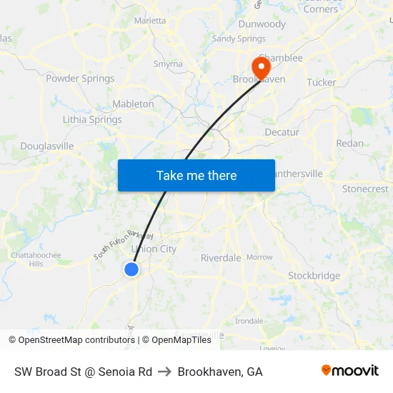 SW Broad St @ Senoia Rd to Brookhaven, GA map