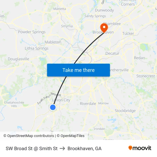 SW Broad St @ Smith St to Brookhaven, GA map