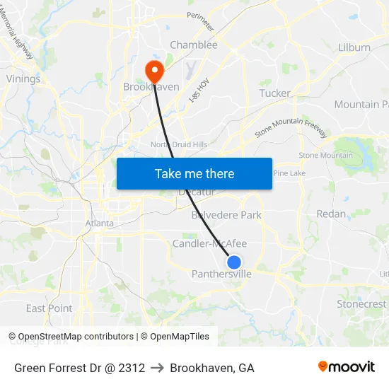 Green Forrest Dr @ 2312 to Brookhaven, GA map