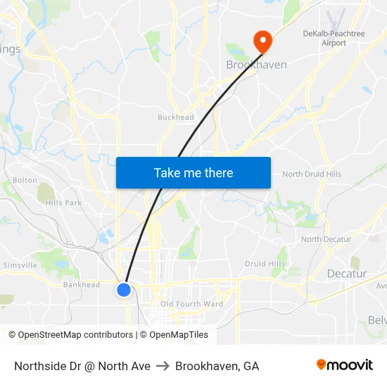 Northside Dr @ North Ave to Brookhaven, GA map