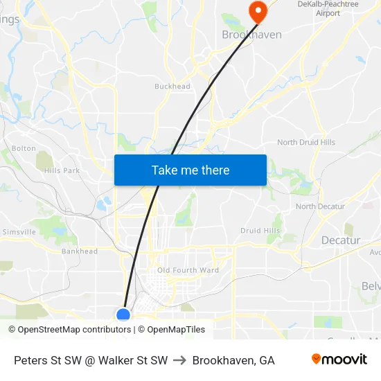 Peters St SW @ Walker St SW to Brookhaven, GA map