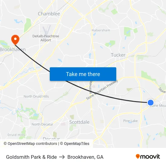 Goldsmith Park & Ride to Brookhaven, GA map