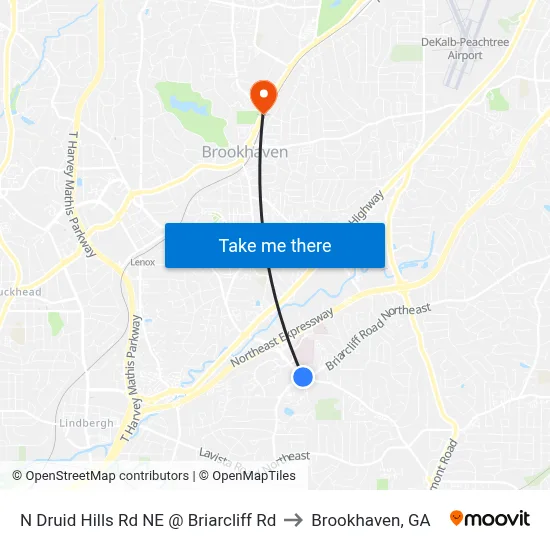 N Druid Hills Rd NE @ Briarcliff Rd to Brookhaven, GA map