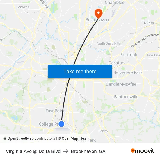 Virginia Ave @ Delta Blvd to Brookhaven, GA map