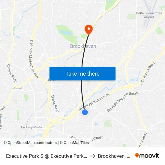 Executive Park S @ Executive Park Dr to Brookhaven, GA map