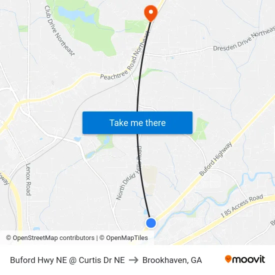 Buford Hwy NE @ Curtis Dr NE to Brookhaven, GA map