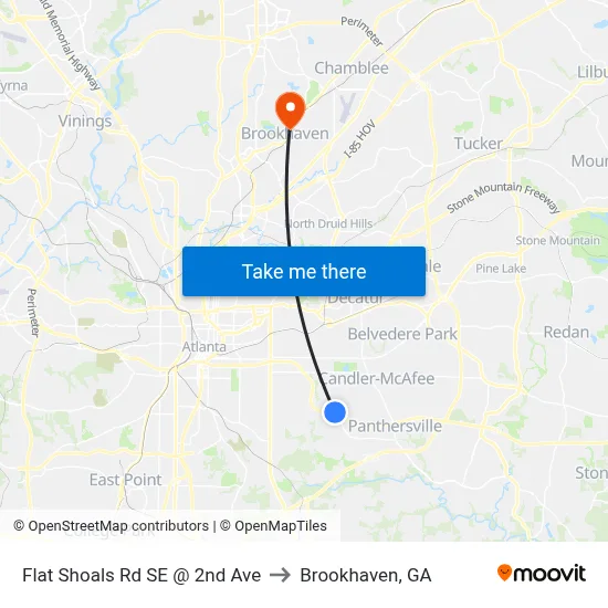 Flat Shoals Rd SE @ 2nd Ave to Brookhaven, GA map