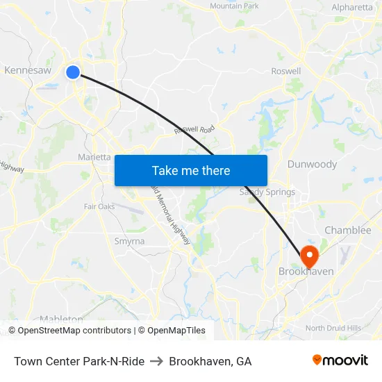 Town Center Park-N-Ride to Brookhaven, GA map