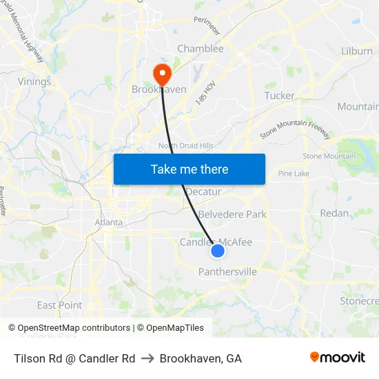 Tilson Rd @ Candler Rd to Brookhaven, GA map