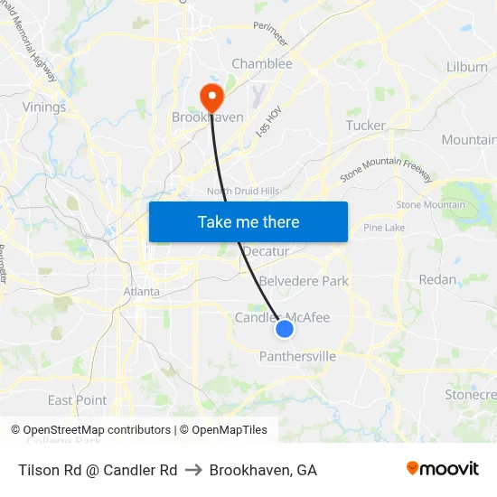 Tilson Rd @ Candler Rd to Brookhaven, GA map