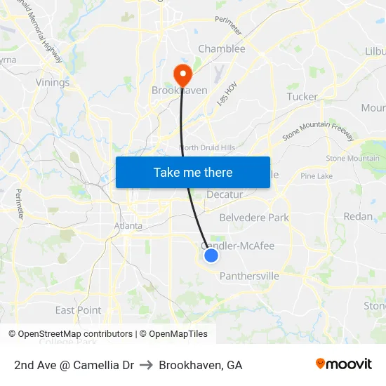2nd Ave @ Camellia Dr to Brookhaven, GA map