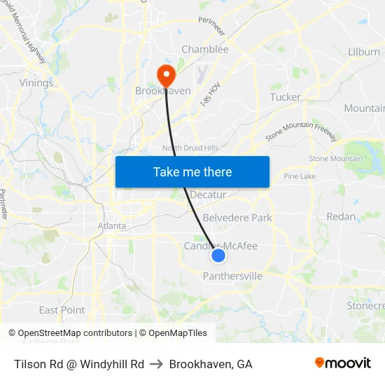 Tilson Rd @ Windyhill Rd to Brookhaven, GA map