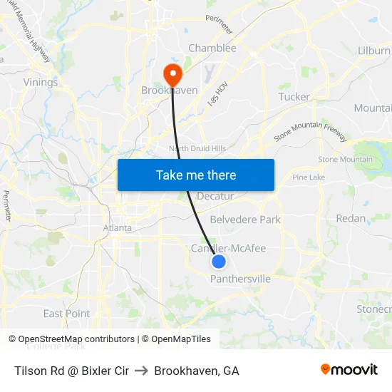 Tilson Rd @ Bixler Cir to Brookhaven, GA map