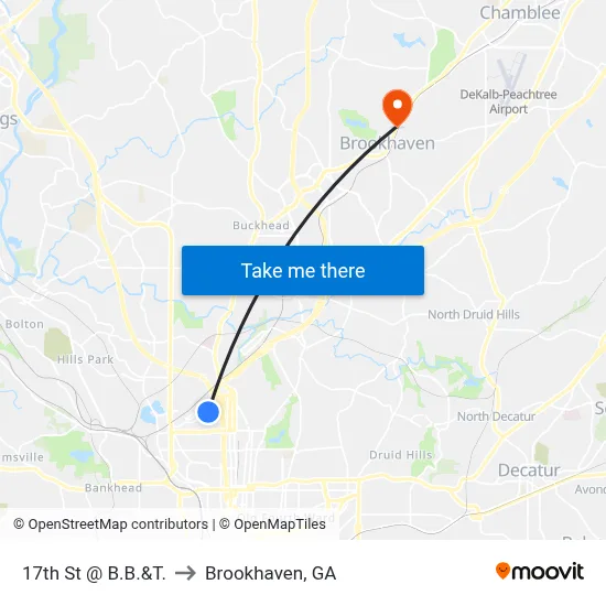 17th St @ B.B.&T. to Brookhaven, GA map