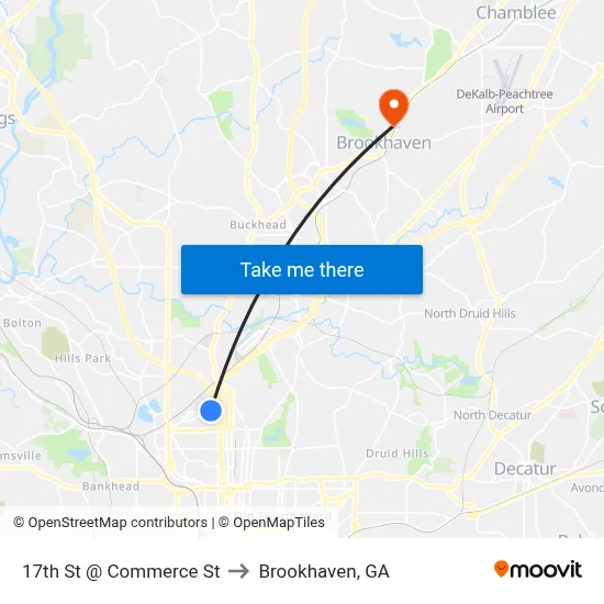 17th St @ Commerce St to Brookhaven, GA map