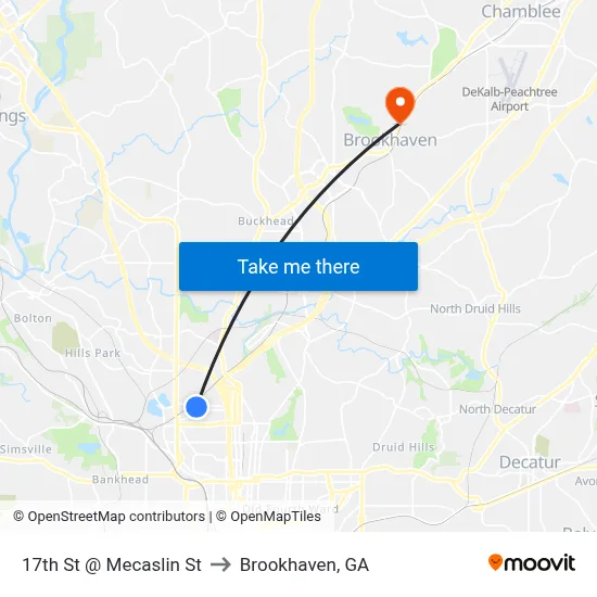 17th St @ Mecaslin St to Brookhaven, GA map