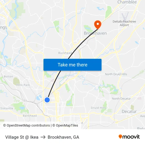 Village St @ Ikea to Brookhaven, GA map