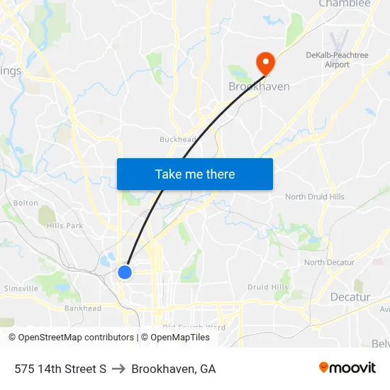 575 14th Street S to Brookhaven, GA map