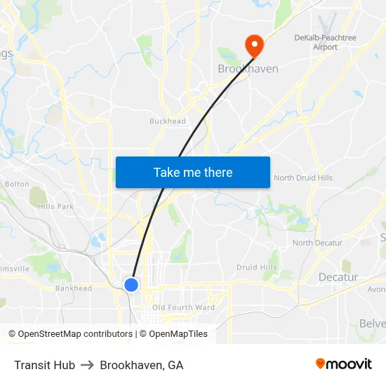 Transit Hub to Brookhaven, GA map