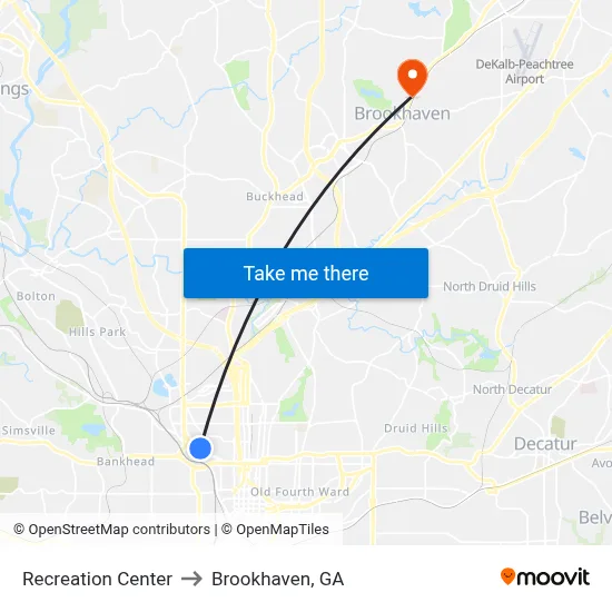 Recreation Center to Brookhaven, GA map