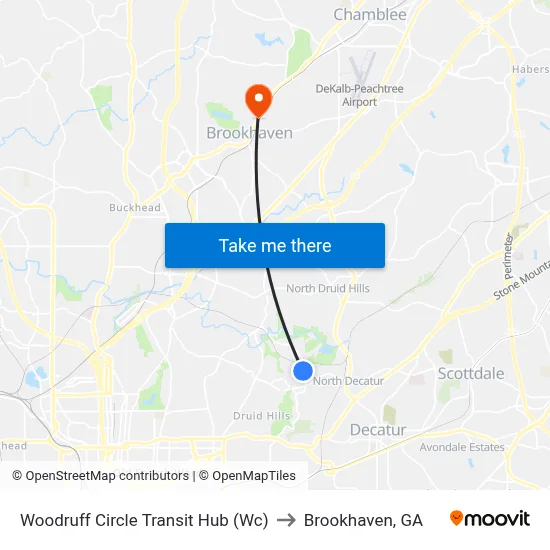 Woodruff Circle Transit Hub (Wc) to Brookhaven, GA map