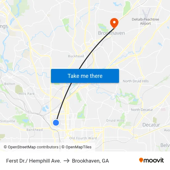 Ferst Dr./ Hemphill Ave. to Brookhaven, GA map