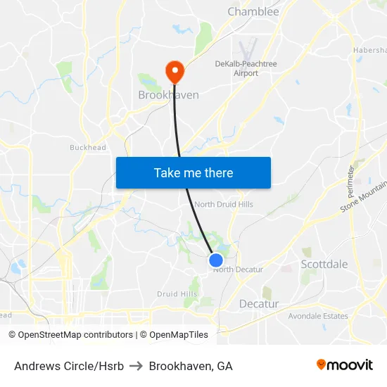 Andrews Circle/Hsrb to Brookhaven, GA map