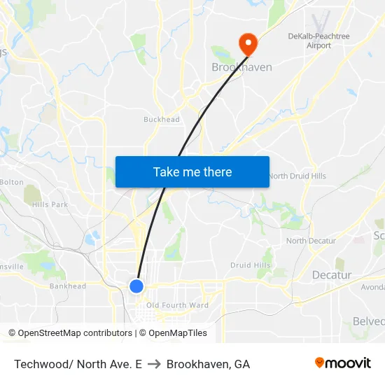 Techwood/ North Ave. E to Brookhaven, GA map