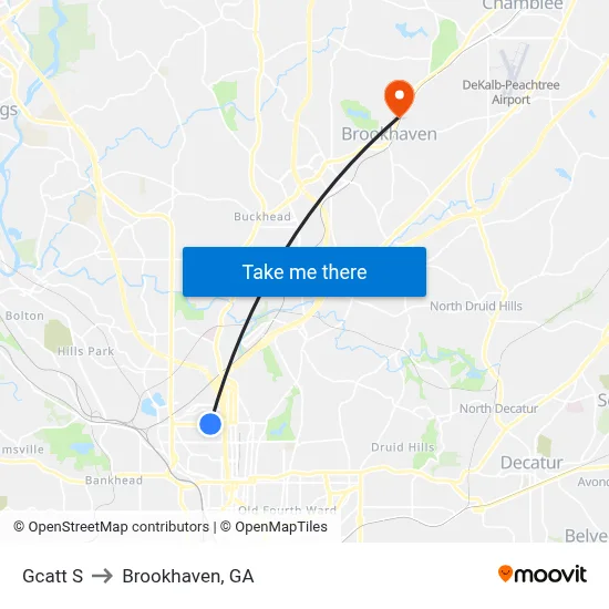 Gcatt S to Brookhaven, GA map