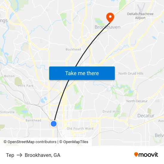 Tep to Brookhaven, GA map