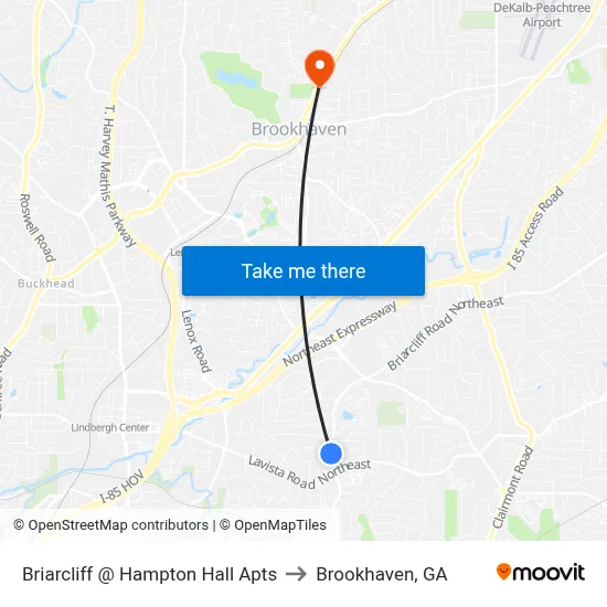Briarcliff @ Hampton Hall Apts to Brookhaven, GA map