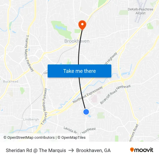 Sheridan Rd @ The Marquis to Brookhaven, GA map