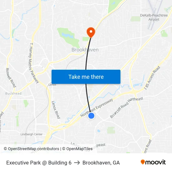 Executive Park @ Building 6 to Brookhaven, GA map