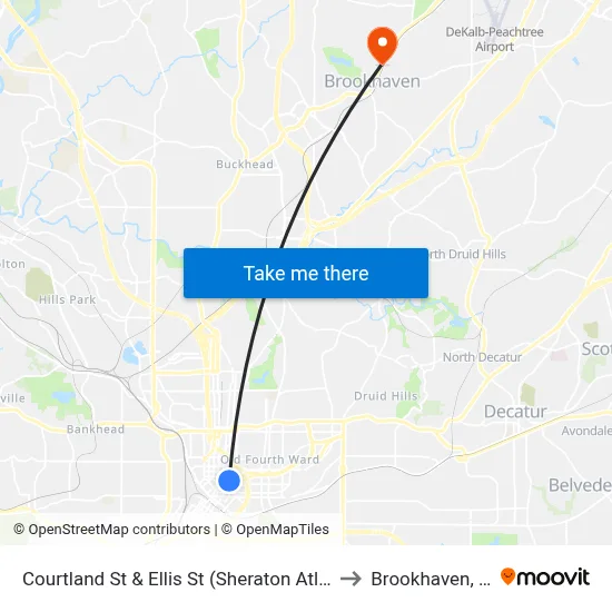 Courtland St & Ellis St (Sheraton Atlanta) to Brookhaven, GA map