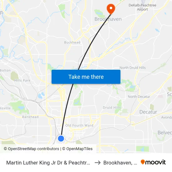 Martin Luther King Jr Dr & Peachtree St to Brookhaven, GA map