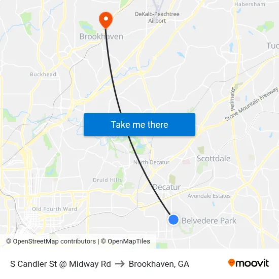 S Candler St @ Midway Rd to Brookhaven, GA map