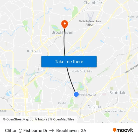 Clifton @ Fishburne Dr to Brookhaven, GA map