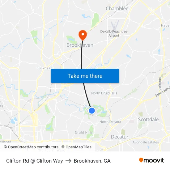 Clifton Rd @ Clifton Way to Brookhaven, GA map