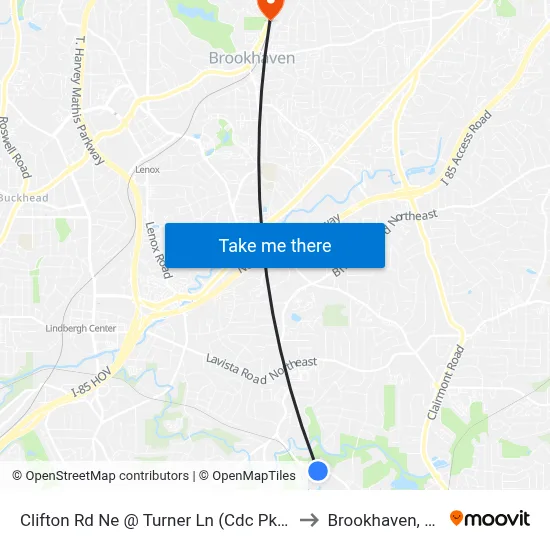 Clifton Rd Ne @ Turner Ln (Cdc Pkwy) to Brookhaven, GA map