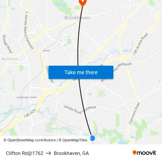 Clifton Rd@1762 to Brookhaven, GA map