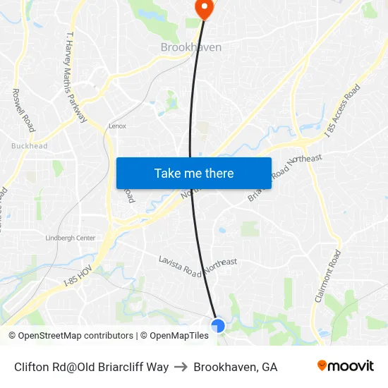 Clifton Rd@Old Briarcliff Way to Brookhaven, GA map