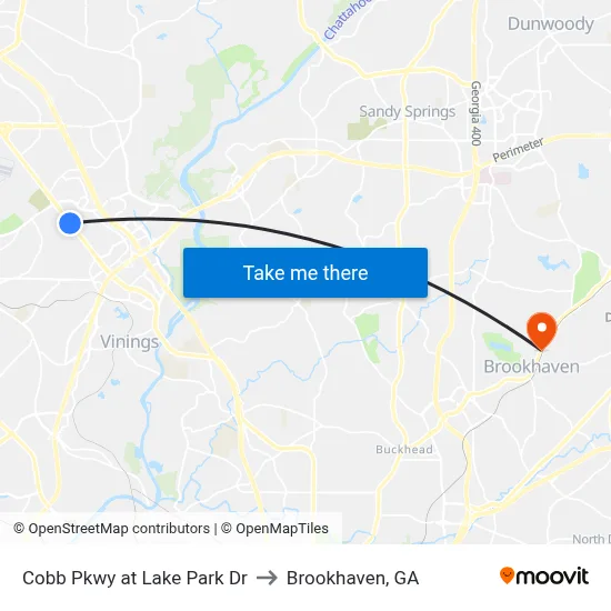 Cobb Pkwy at Lake Park Dr to Brookhaven, GA map