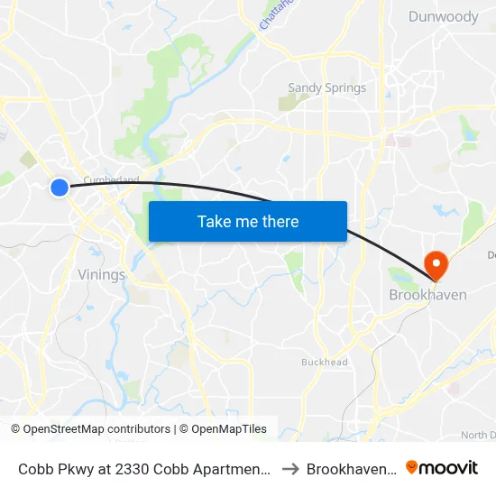 Cobb Pkwy at 2330 Cobb Apartment Homes to Brookhaven, GA map