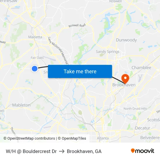 W/H @ Bouldercrest Dr to Brookhaven, GA map